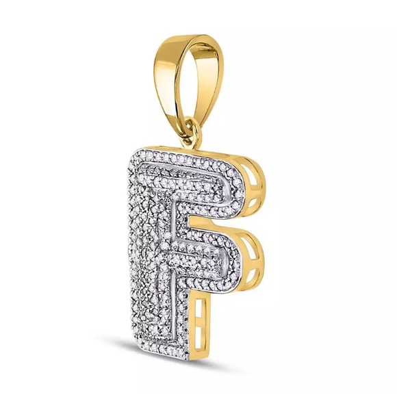 10k Diamond Letter F Bubble Initial Charm 1/2 CTW - Picture 2 of 6